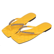 Wholesale Solid Color High Quality Summer Women Open Toe Flip Flop Sandals with Beads